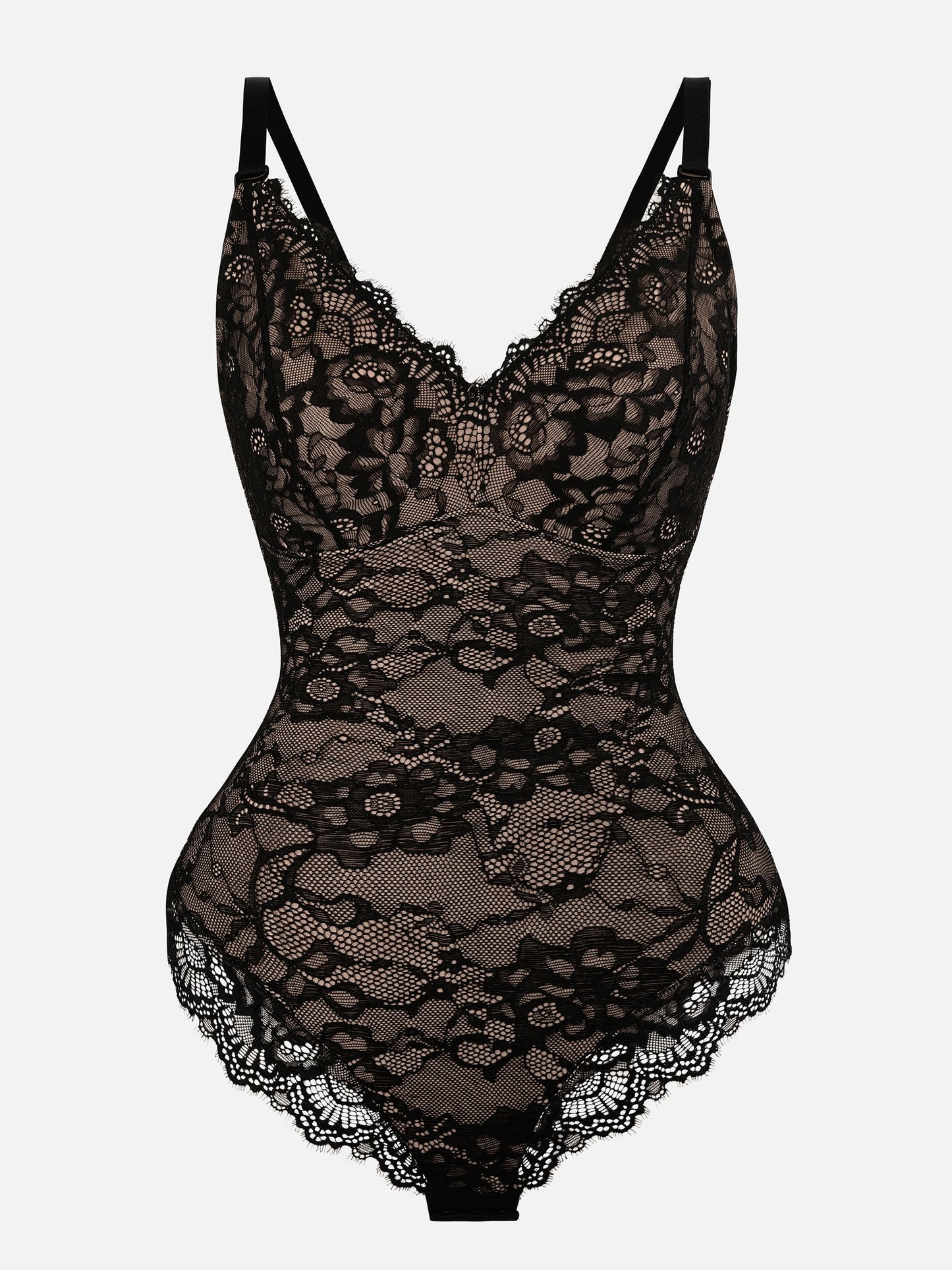 Feelingirl-V-Neck-Bodysuit-with-Lace-Fabric-BK1